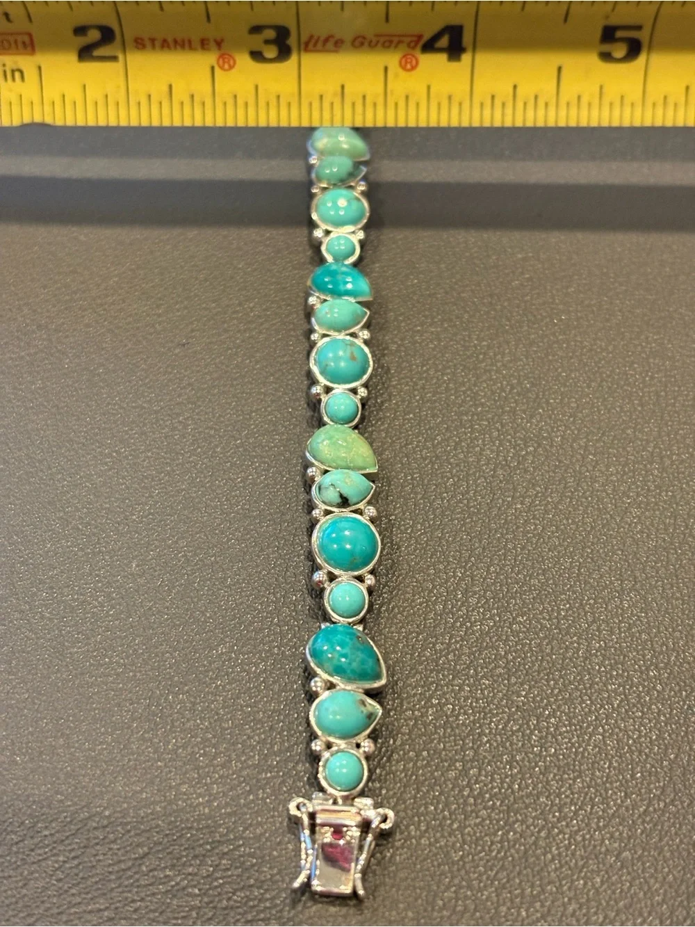 Sterling Silver Turquoise Link Bracelet — Blue-Green Stone Accents